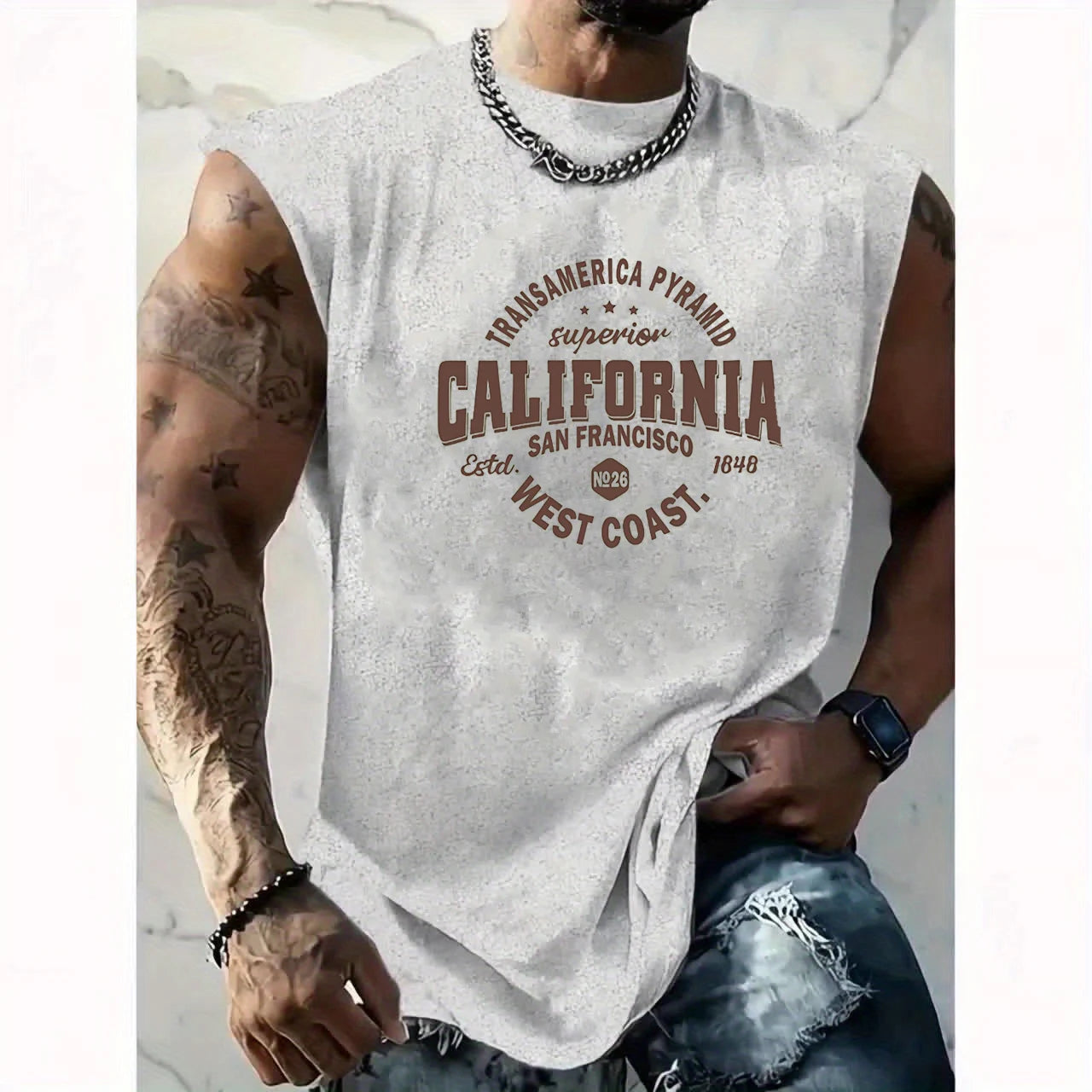 Men's California West Coast Sleeveless Tank Top – Breathable Loose Fit Gym & Beach Vest