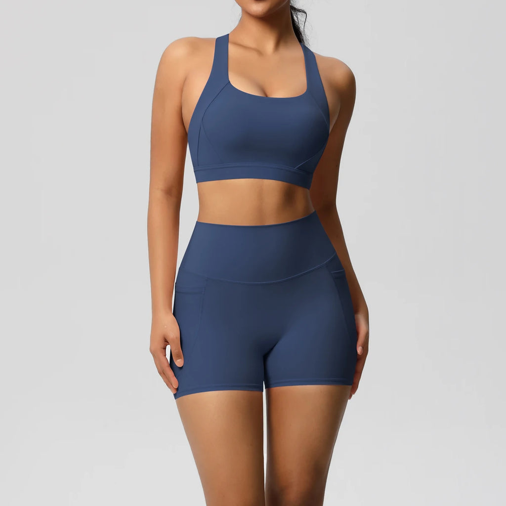 Women's 2-Piece Yoga Set with Pockets | Crossover Bra + High-Stretch Leggings