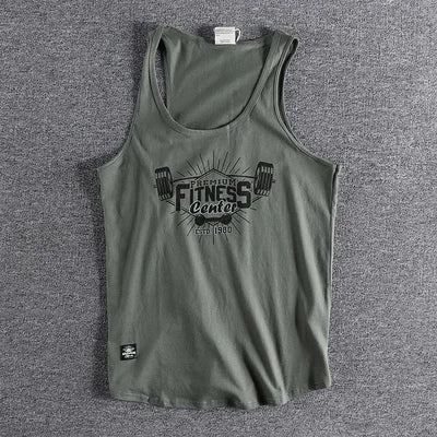 Men's Retro Print Washed Cotton Sleeveless Vest | Casual Sports Tank Top
