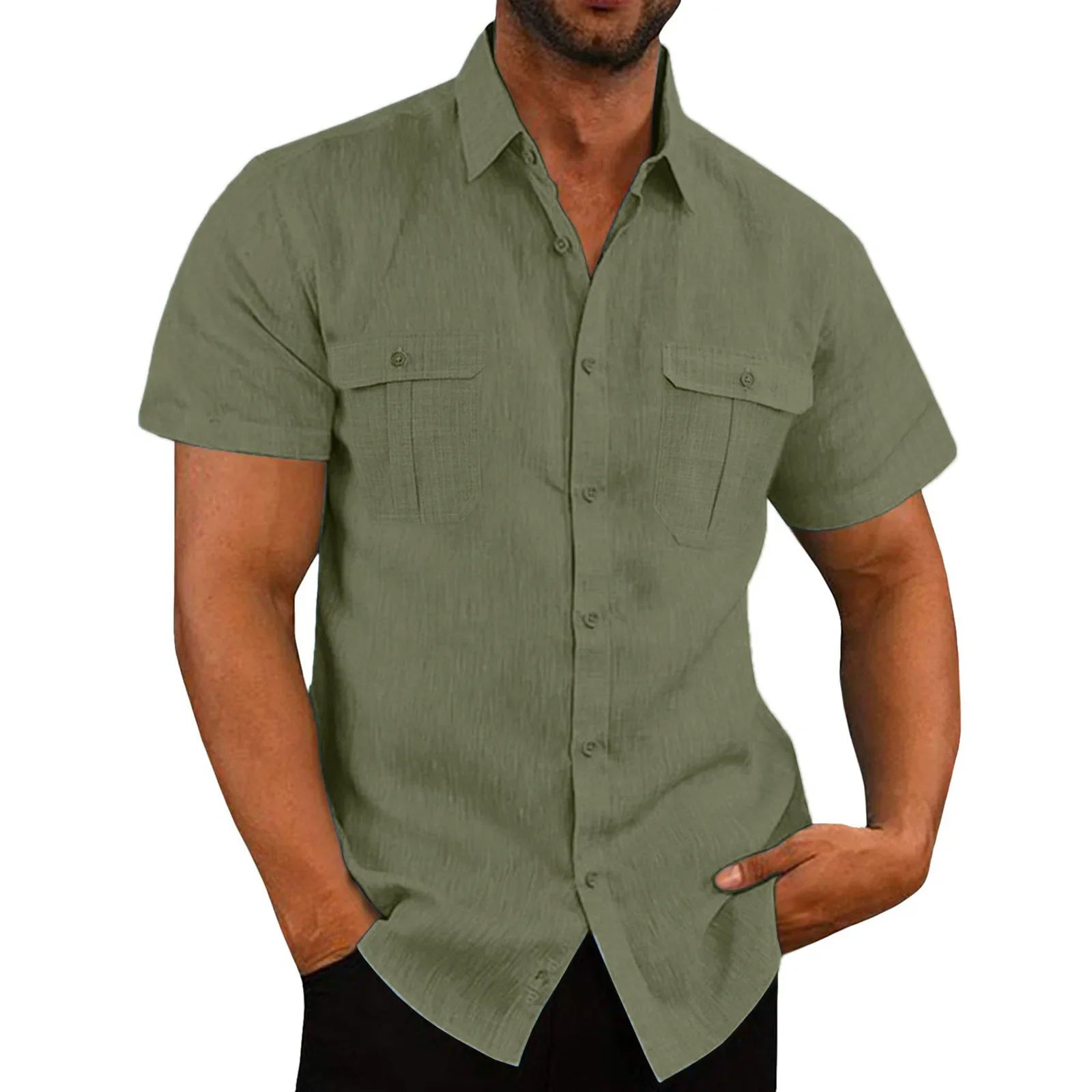 Men's Cotton Linen Beach Shirt | Short Sleeve Casual Summer Top | Plus Sizes M–4XL