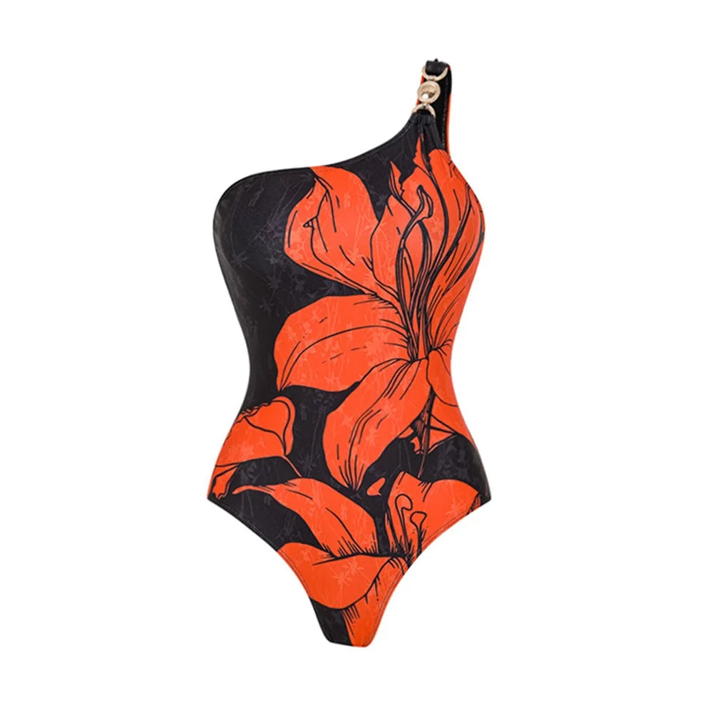 Women's One-Shoulder Swimsuit & Cover-Up Set – Sexy Floral Print Beachwear, Push-Up Bikini & Bodysuit (S-XL)