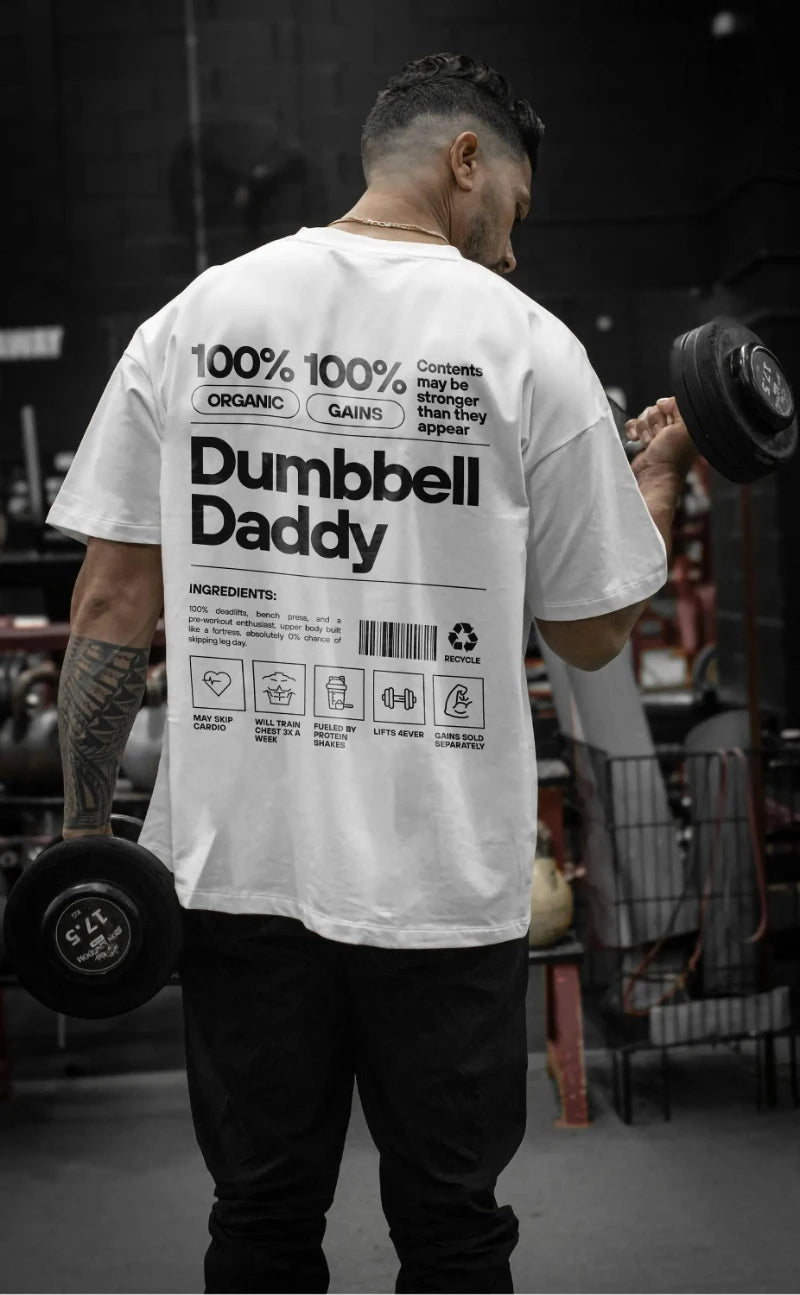 Dumbbell Graphic Gym T-Shirt – Cotton Training Tee for Men & Women