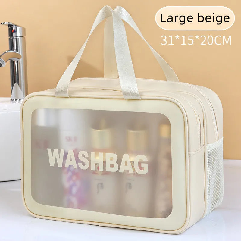 Dry-Wet Separation Cosmetic Bag – Transparent PU Travel & Gym Organizer