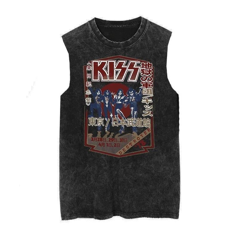 Vintage KISS Band Graphic Tank Top | Washed Retro Sleeveless Vest