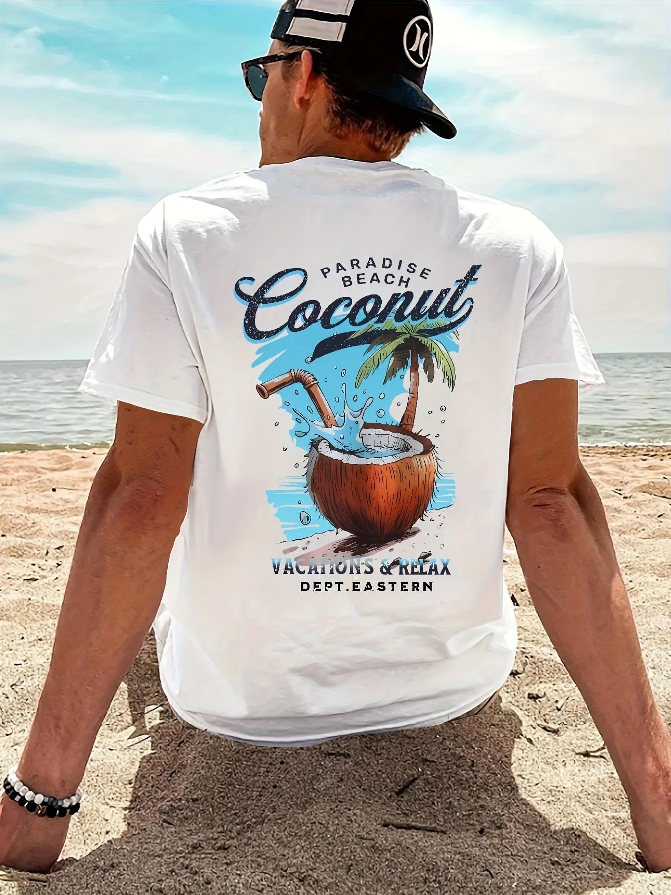 Men's 100% Cotton Beach Vacation T-Shirt – Casual Letter Print Loose Fit