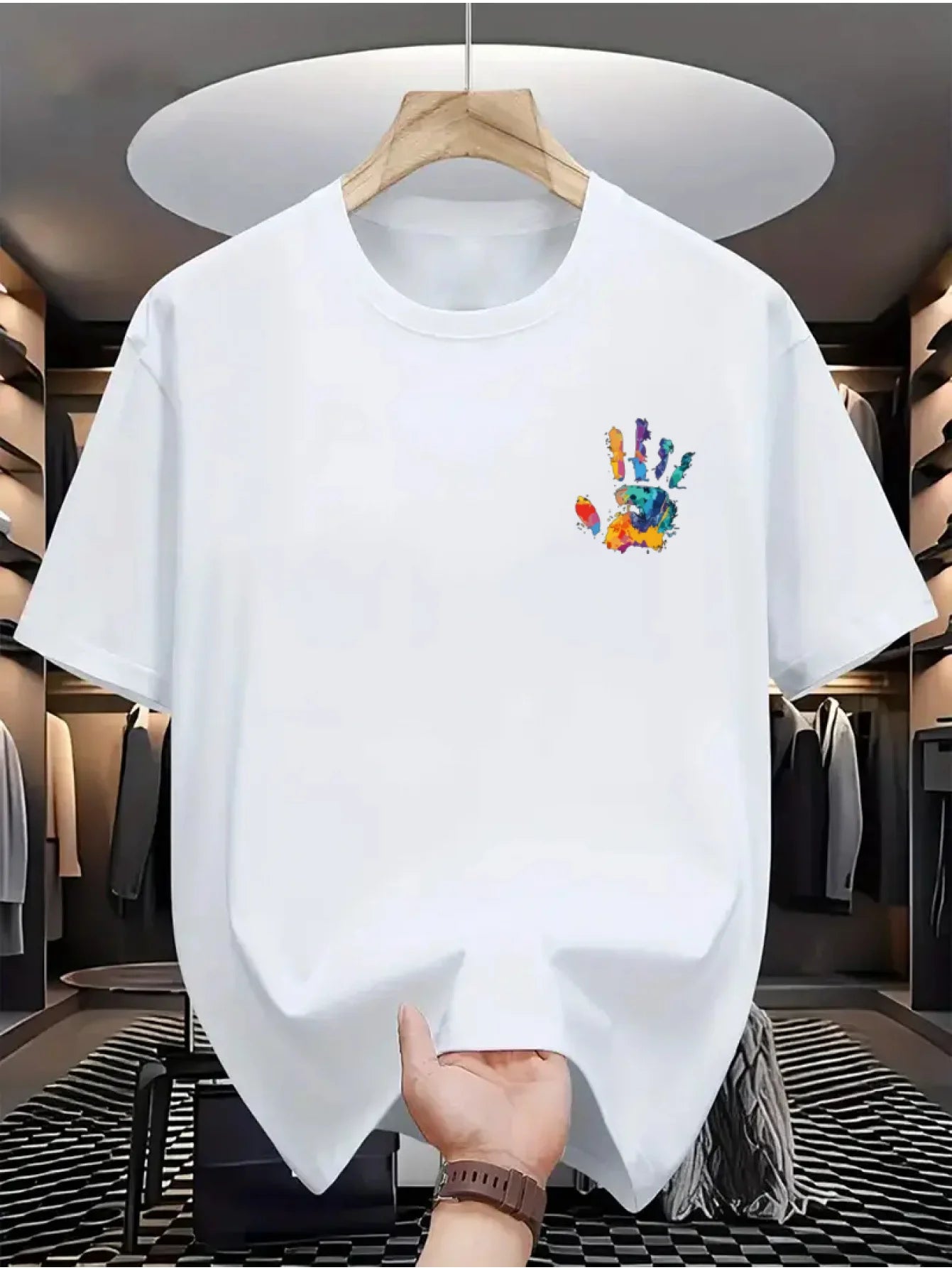Men's 100% Cotton Painted Handprint T-Shirt | Casual Summer Tee