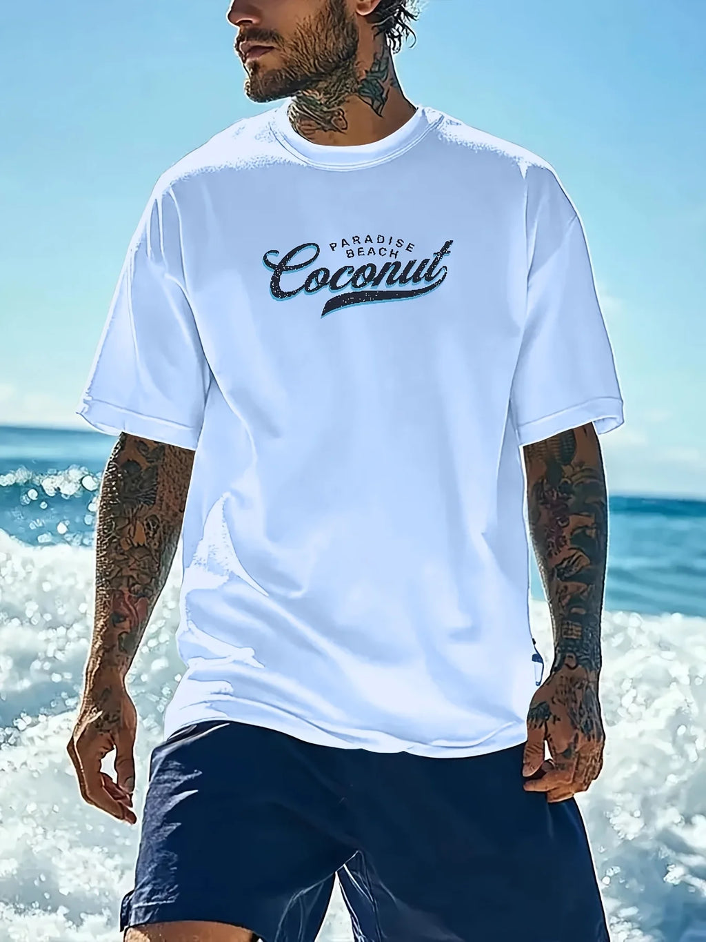 Men's 100% Cotton Beach Vacation T-Shirt – Casual Letter Print Loose Fit