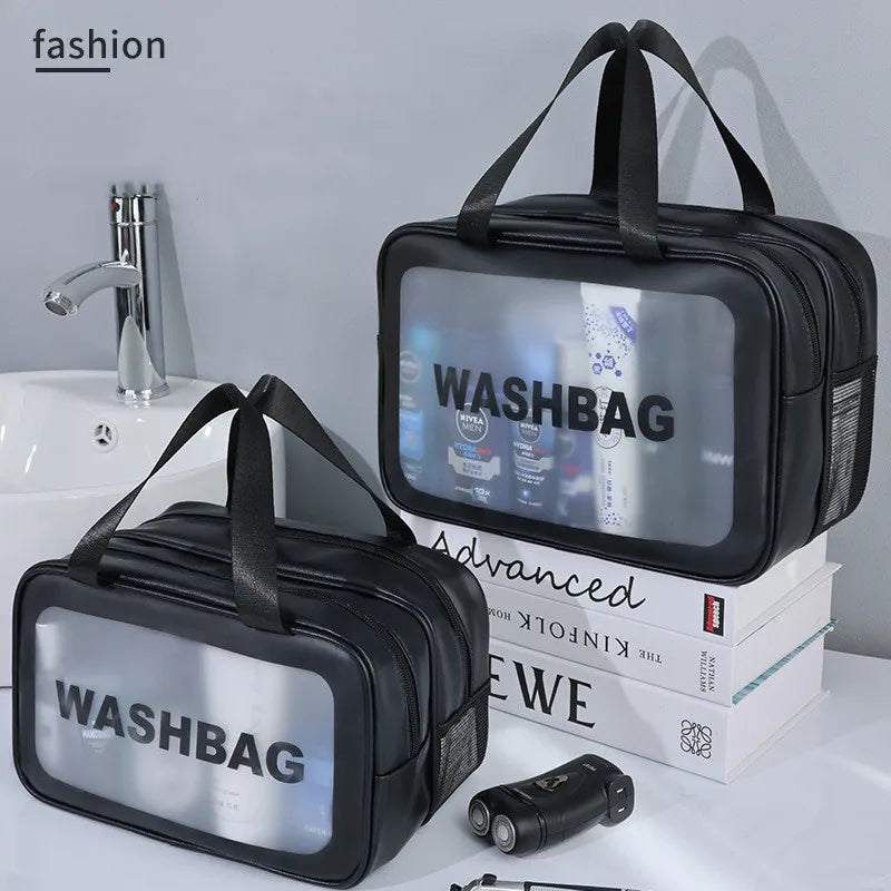 Dry-Wet Separation Cosmetic Bag – Transparent PU Travel & Gym Organizer