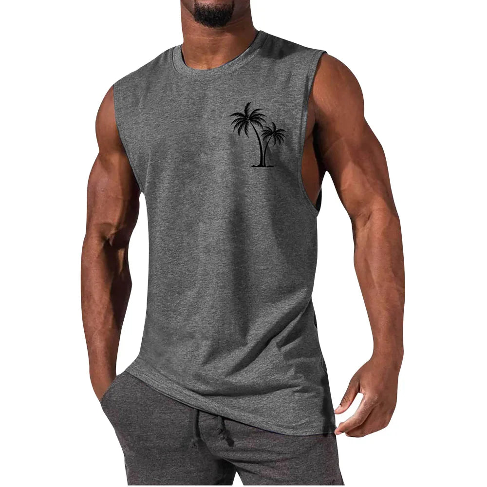 Men's Coconut Tree Print Tank Top – Sleeveless Summer Gym Vest