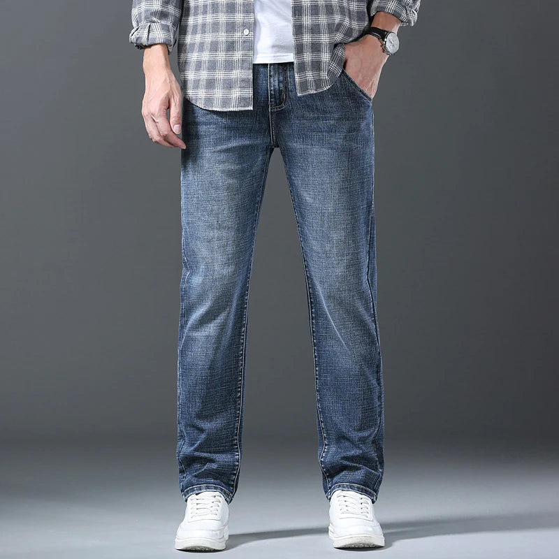 Men's Stretch Straight Jeans – Plus Size Business Casual Denim Pants