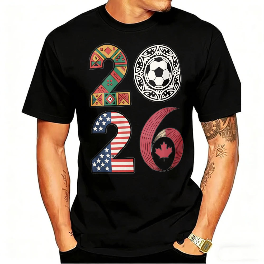 2026 World Cup Soccer Graphic Tee – USA, Canada & Mexico Cotton Shirt