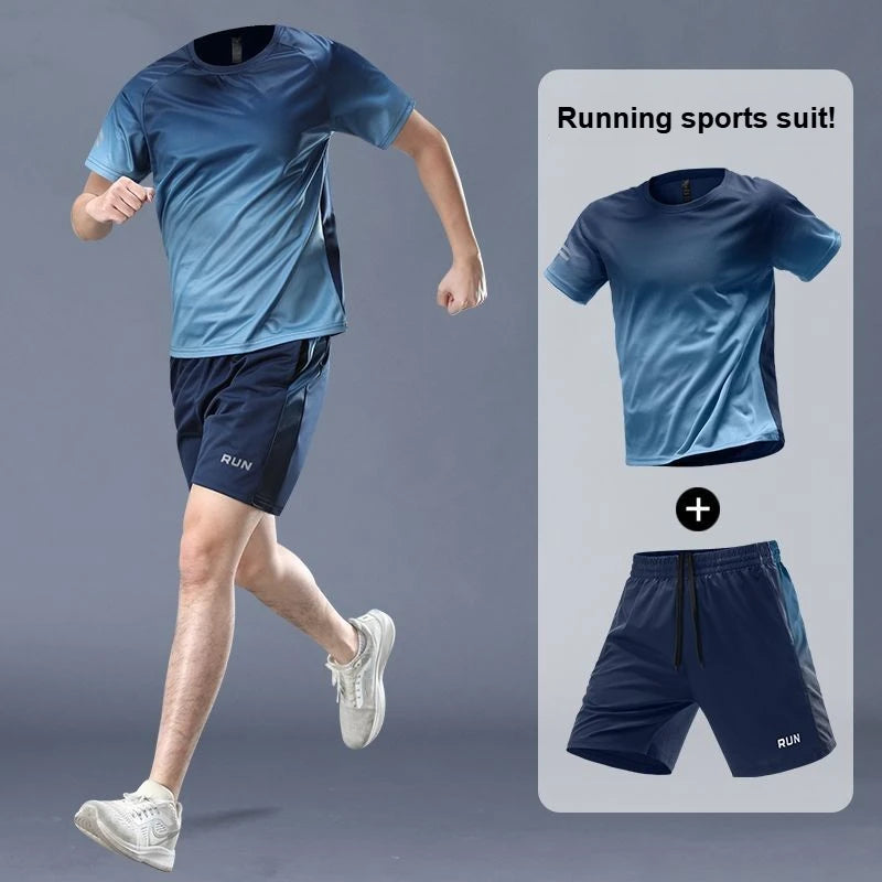 Men's 2-Piece Running Suit – Quick-Dry Ice Silk T-Shirt & Shorts Set for Summer