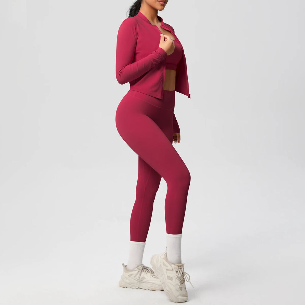 Women's 3-Piece Yoga Set – Sports Bra, Zip Jacket & High-Waist Leggings