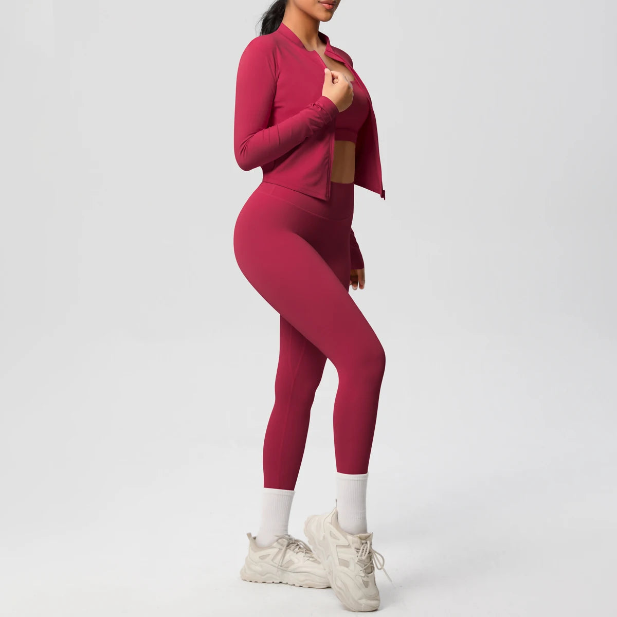 Women's 3-Piece Yoga Set – Sports Bra, Zip Jacket & High-Waist Leggings