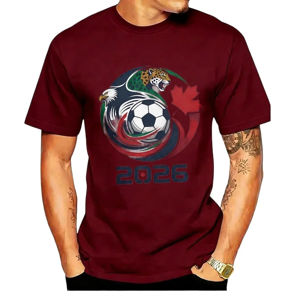 Men's 2026 World Cup Soccer Graphic Tee – USA, Canada & Mexico Eagle Jaguar Design