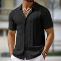 Men's Short-Sleeve Jacquard Knit Polo Shirt – Slim Fit Single-Breasted Viscose Knitwear