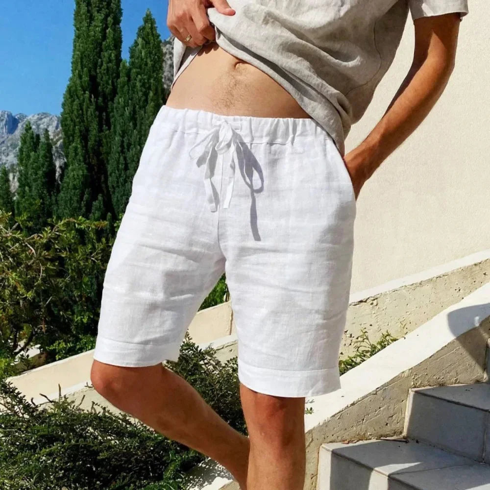 Men's Cotton Linen Beach Shorts | Casual Elastic Waist Summer Shorts