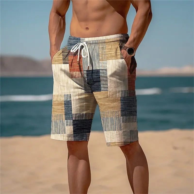 Men's Hawaiian Board Shorts – Quick-Dry Plaid Print Beach Trunks for Swimming & Vacation
