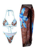 Three-Piece Leopard Print Bikini Set