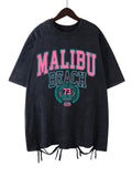 Women's Malibu Beach Washed Oversized T-Shirt – Letter Print 100% Cotton Crewneck Casual Tee (XS-XXL, 17 Colors)