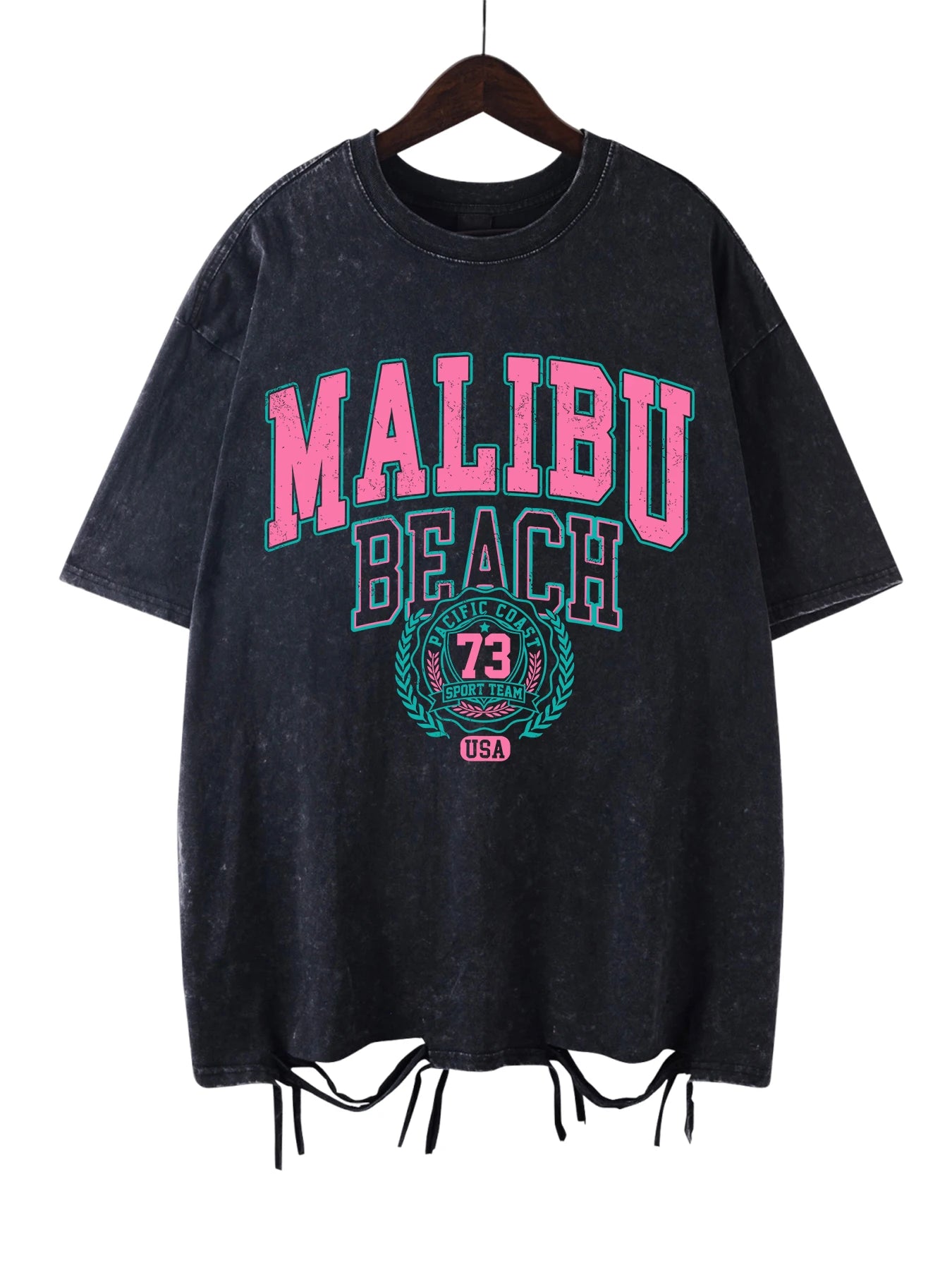 Women's Malibu Beach Washed Oversized T-Shirt – Letter Print 100% Cotton Crewneck Casual Tee (XS-XXL, 17 Colors)