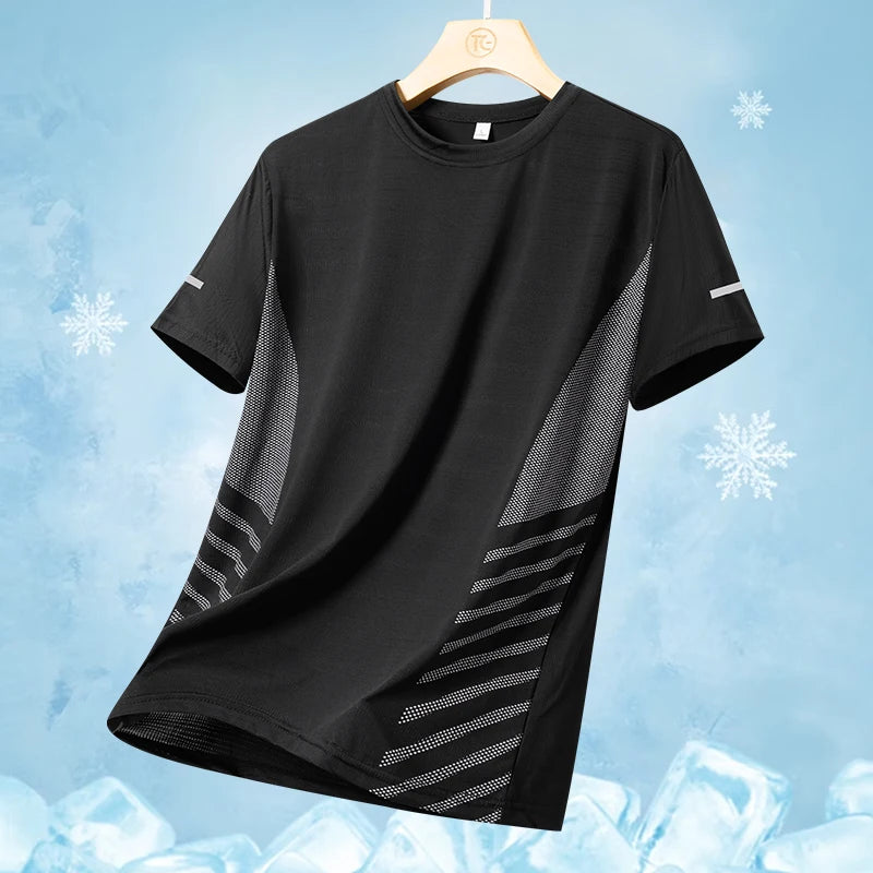 Men's Ice Silk Running T-Shirt – Quick-Dry Breathable Sports Tee (M–5XL)