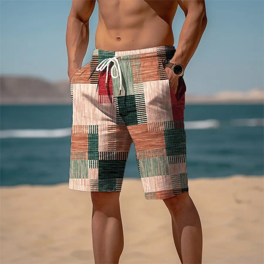 Men's Hawaiian Board Shorts – Quick-Dry Plaid Print Beach Trunks for Swimming & Vacation