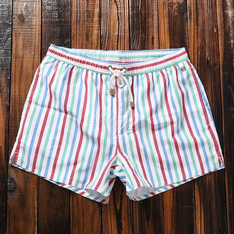 Men's Striped Beach Shorts – Premium Nylon Swim Trunks with Lining