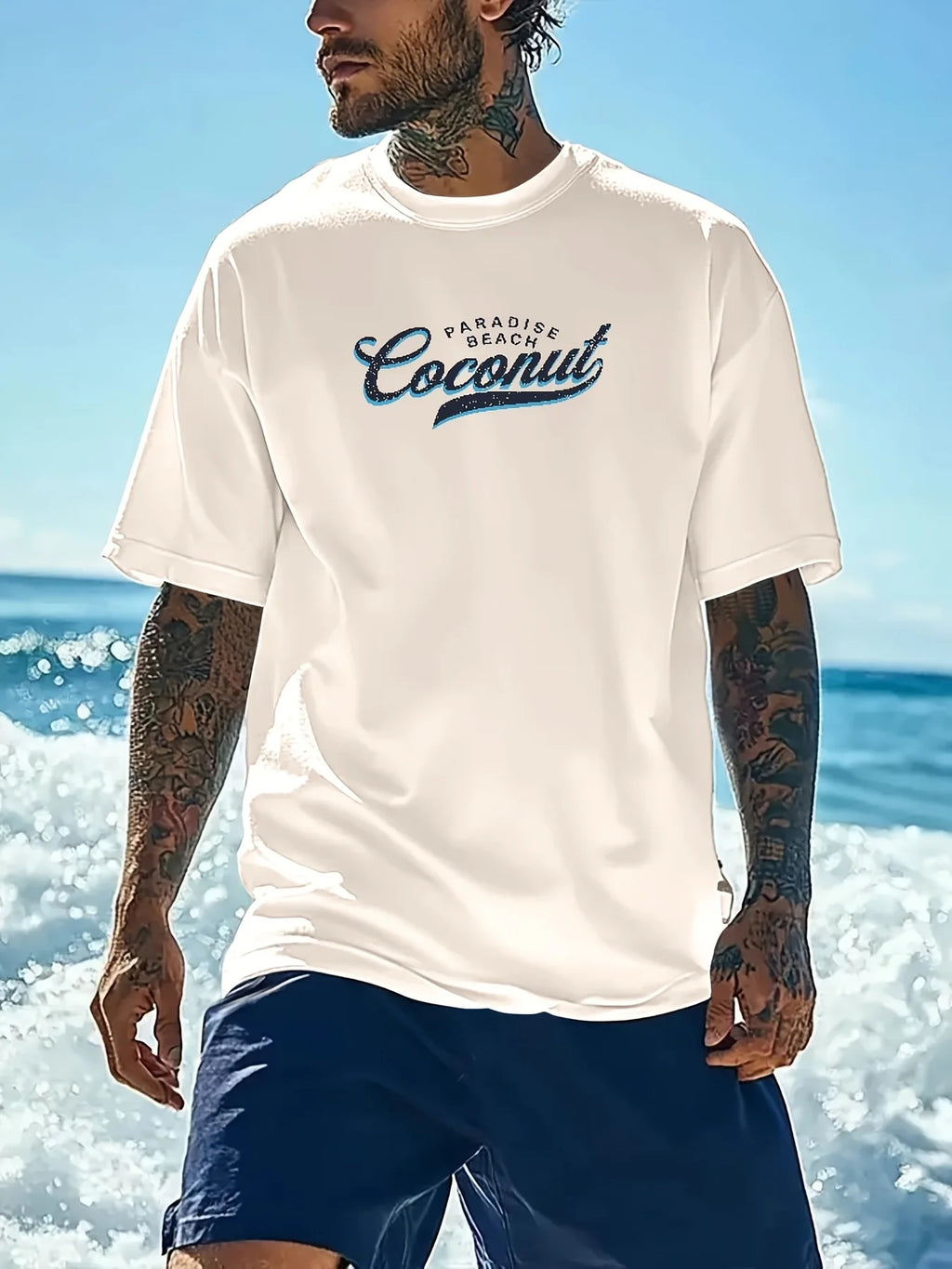 Men's 100% Cotton Beach Vacation T-Shirt – Casual Letter Print Loose Fit