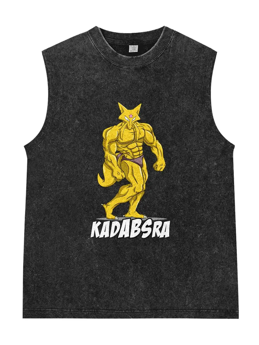 Men's Pokémon Oversized Vintage Washed Tank Top – Y2K Sleeveless Gym Shirt