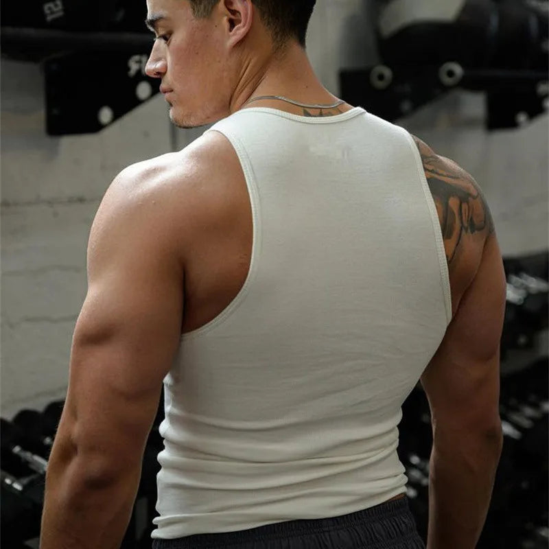 Men's Ribbed Muscle Tank Top – Slim Fit Ice Silk Vest for Gym & Beach