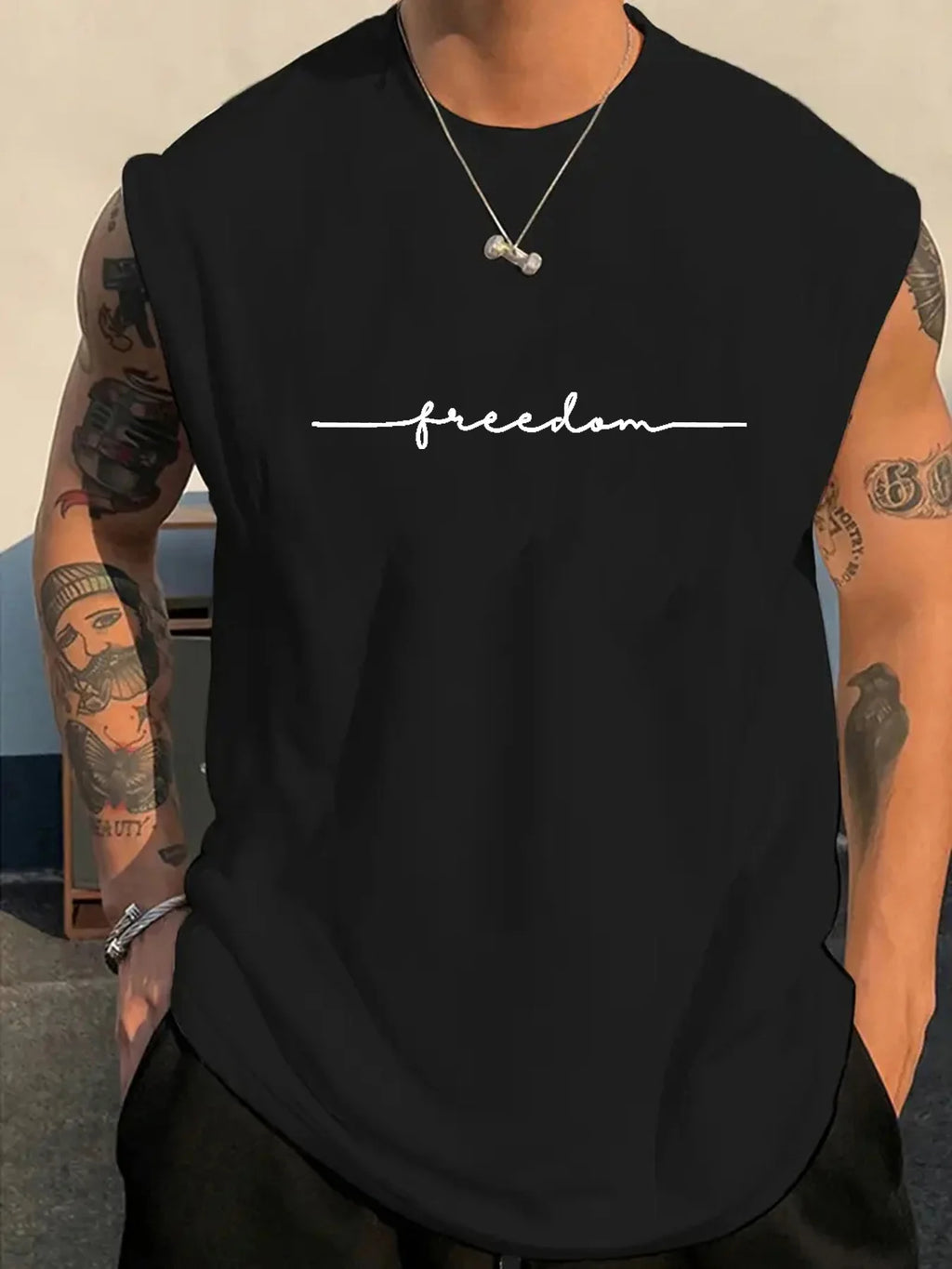 Men's Freedom Letter Print Tank Top | Casual Sleeveless Vest