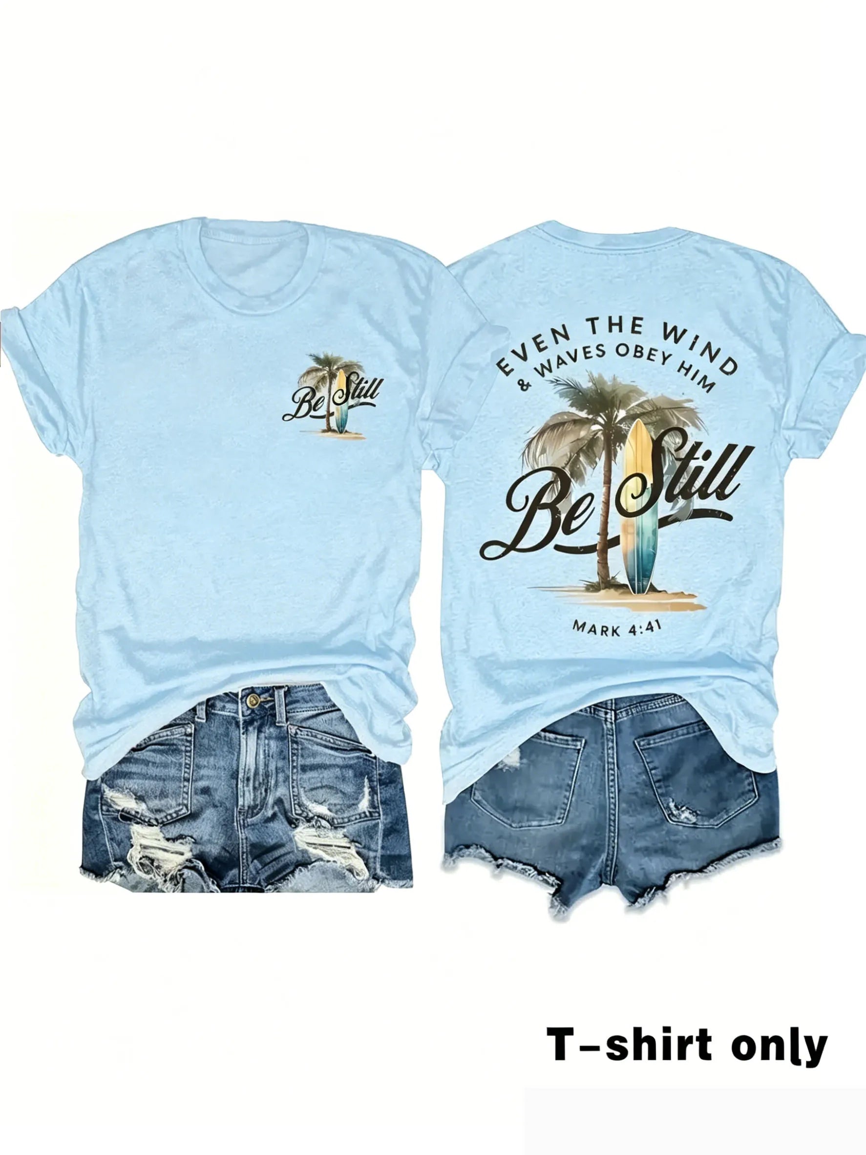Women's Palm Tree & Sun Print T-Shirt – Casual Beach Vacation Tee