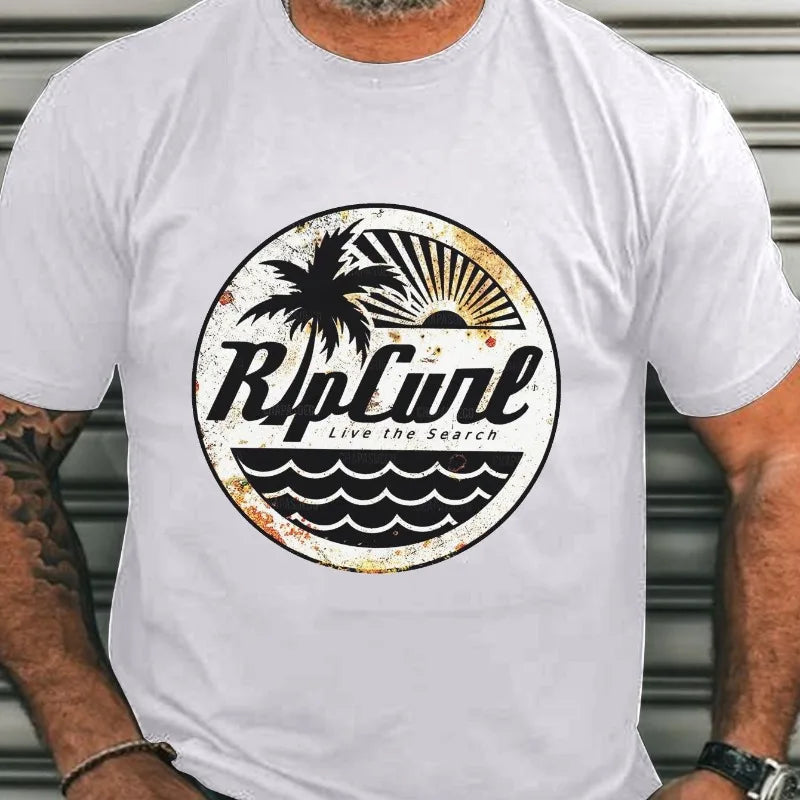 Men's Beach Graphic Crew Neck T-Shirt | Short Sleeve Summer Tee