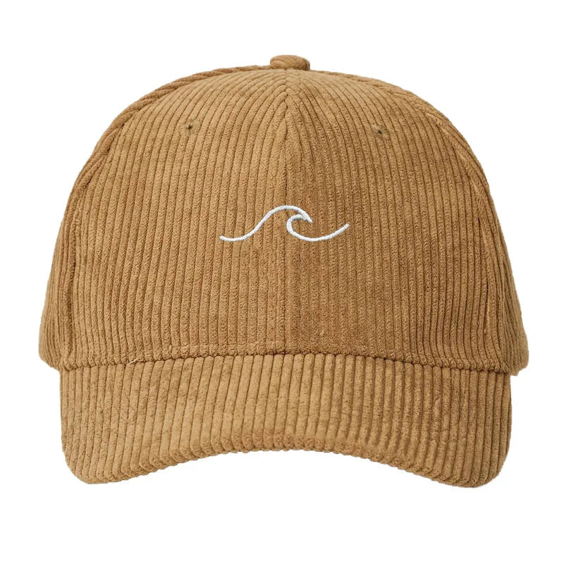 Corduroy Wave Embroidery Dad Cap – Unisex Adjustable Streetwear Sun Hat