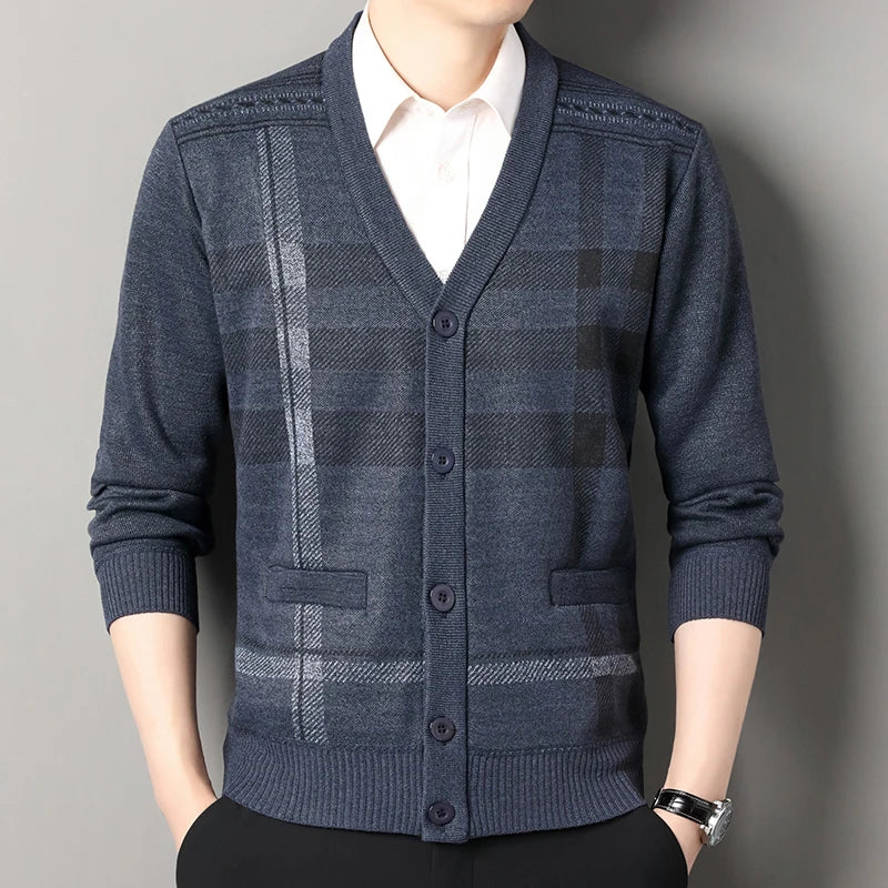 Men's Knitted Cardigan Sweater – Vintage V-Neck Button-Up Jumper for Fall & Winter