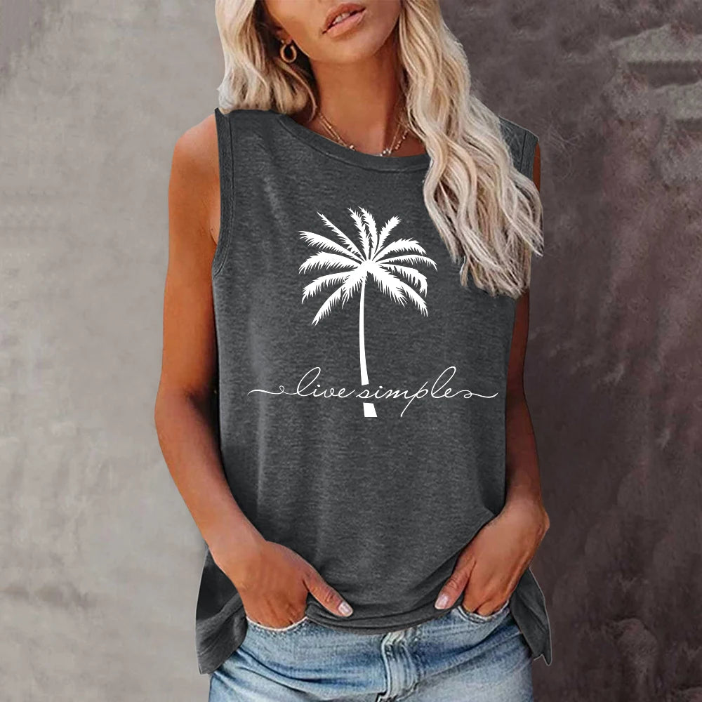 Women's Coconut Print Sleeveless T-Shirt | Harajuku Summer Tee | Casual Loose Streetwear Top