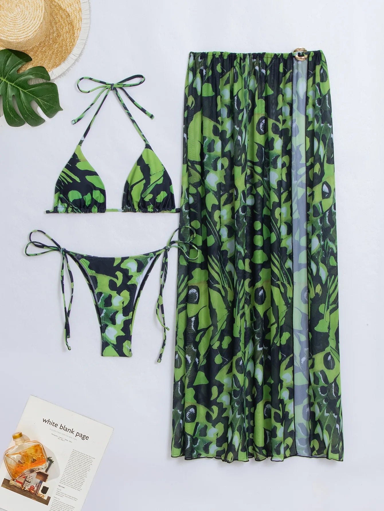 Three-Piece Leopard Print Bikini Set