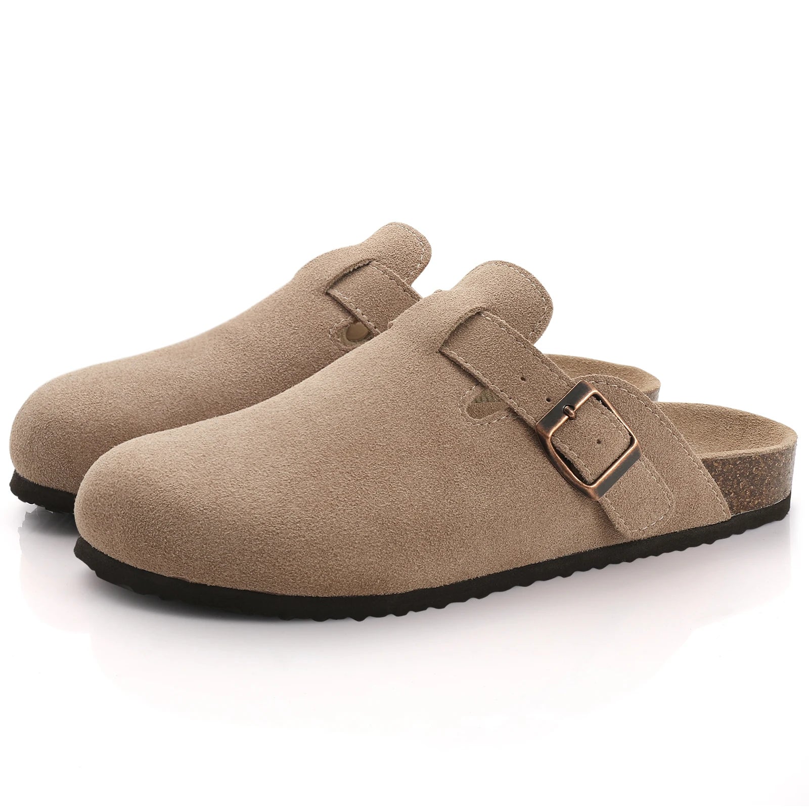 Women's Suede Mule Sandals with Cork Insole & Arch Support