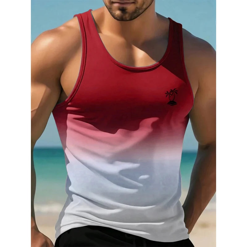 Men's Coconut Tree Print Tank Top | Colorful Gradient 3D Tee | Summer Casual Streetwear Vest