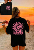 Women's Palm Tree & Sun Print T-Shirt – Casual Beach Vacation Tee