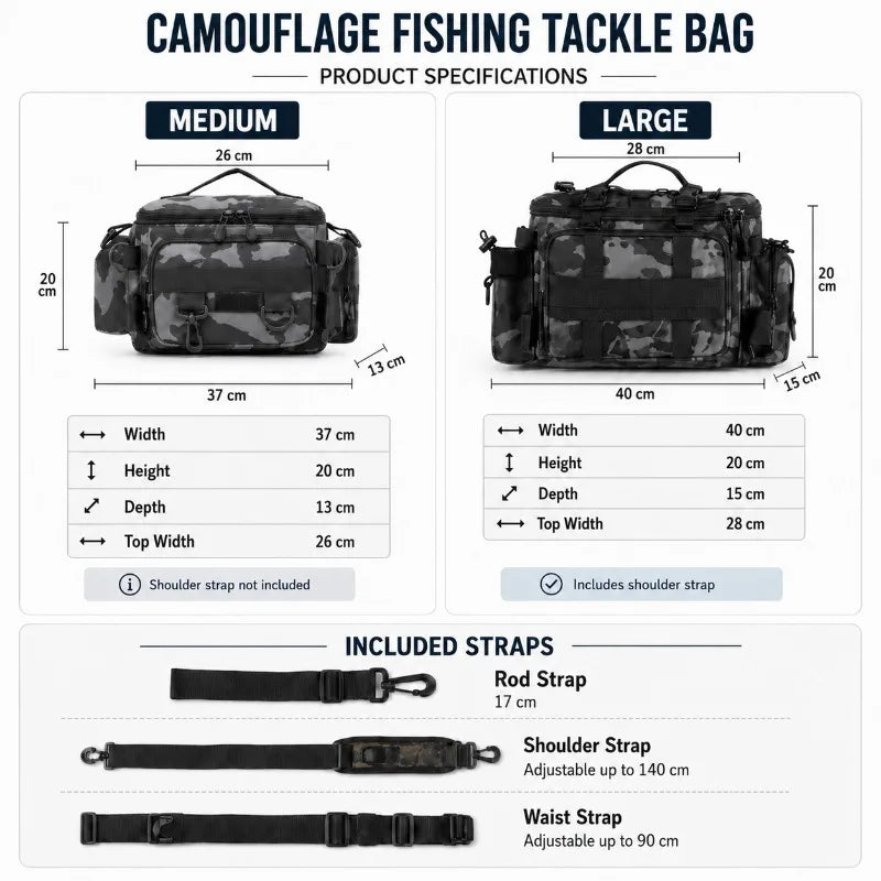 Waterproof Fishing Tackle Shoulder Bag – Large Capacity Crossbody with Rod Holder
