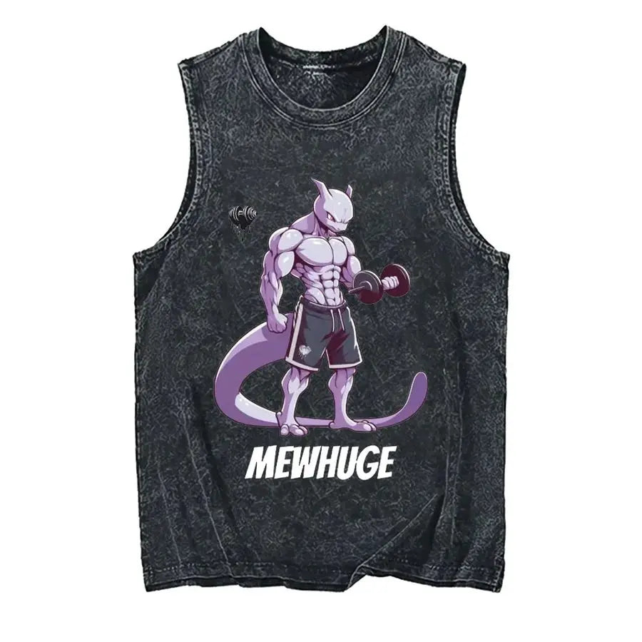 Men's Pokémon Oversized Vintage Washed Tank Top – Y2K Sleeveless Gym Shirt