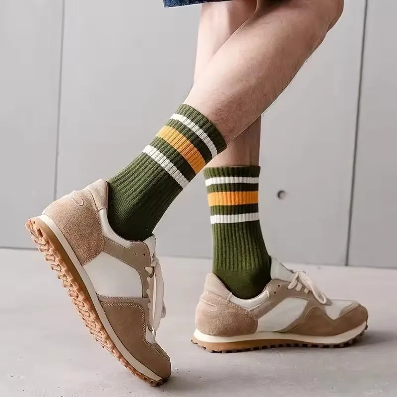 Men's Colorful Striped Socks – 5-Pack Breathable All-Season Sport Socks