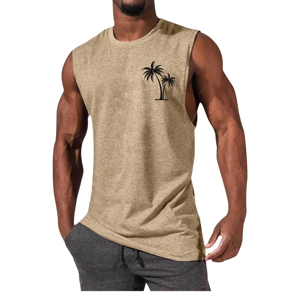 Men's Coconut Tree Print Tank Top – Sleeveless Summer Gym Vest