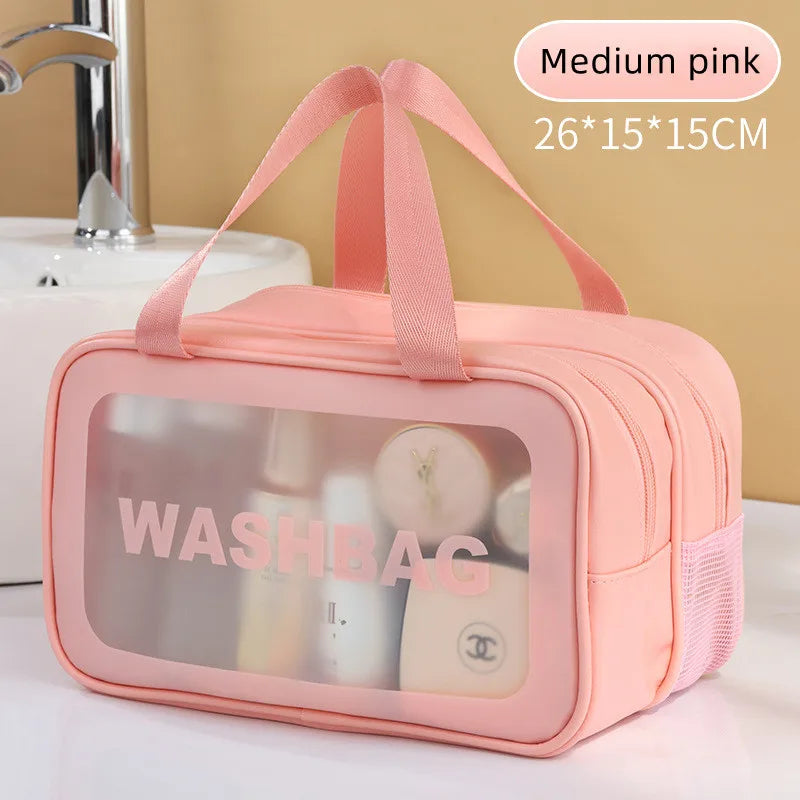 Dry-Wet Separation Cosmetic Bag – Transparent PU Travel & Gym Organizer