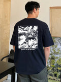 Men's Japanese Loft Print Cotton Tee – Loose Fit, Breathable Sportswear