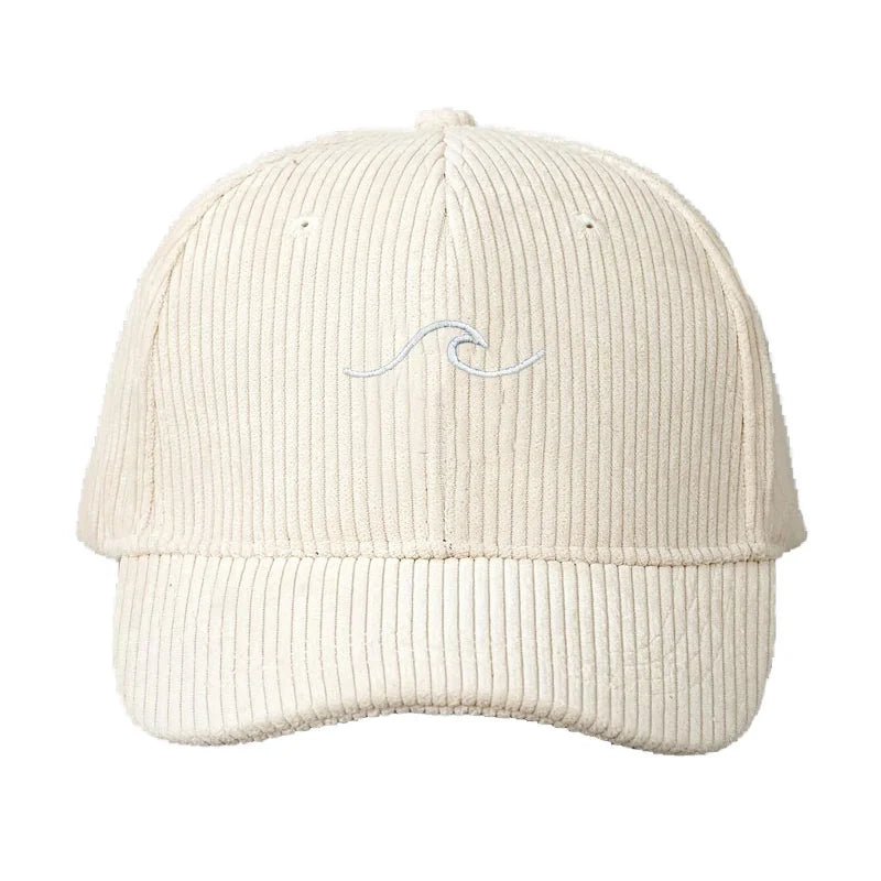 Corduroy Wave Embroidery Dad Cap – Unisex Adjustable Streetwear Sun Hat