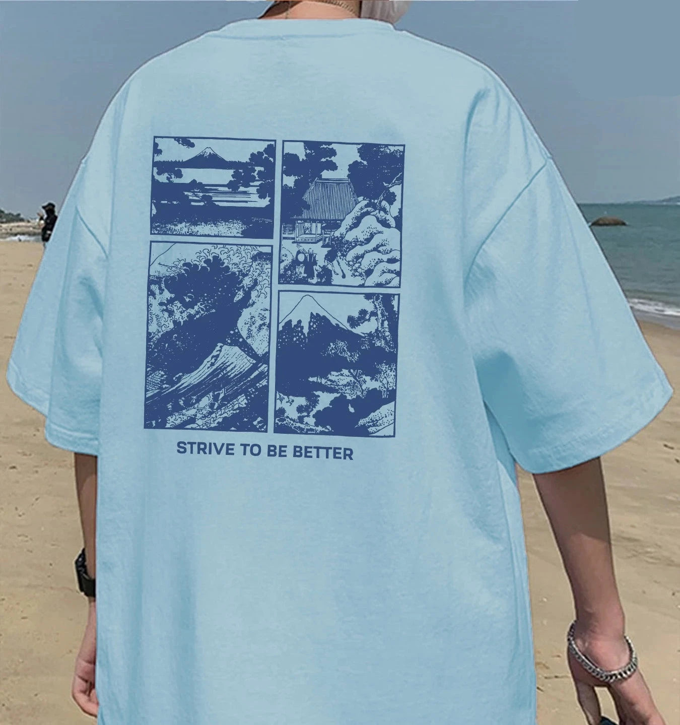Men's Japanese Loft Print Cotton Tee – Loose Fit, Breathable Sportswear