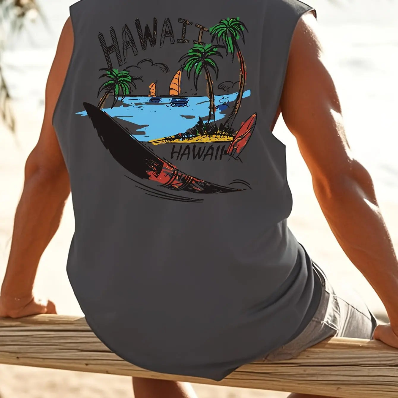 Men's Hawaiian Print Sleeveless Tank Top – Breathable Loose Fit Beach & Casual Vest